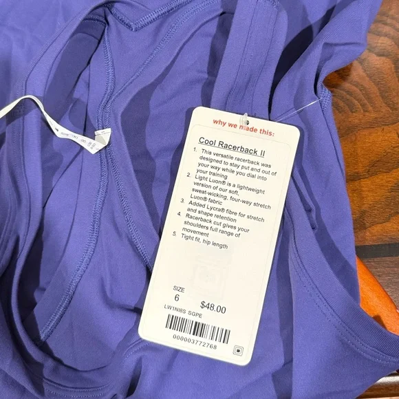 Lululemon Charged Indigo Purple Stretch Curve Hem Scoop Neck Racerback Tank Top - Picture 6 of 6